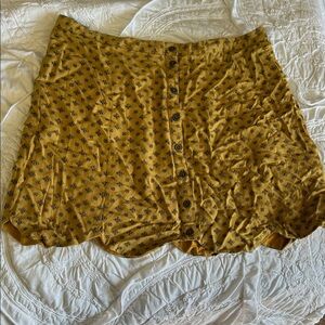 Floral Button-Front Mustard Skirt